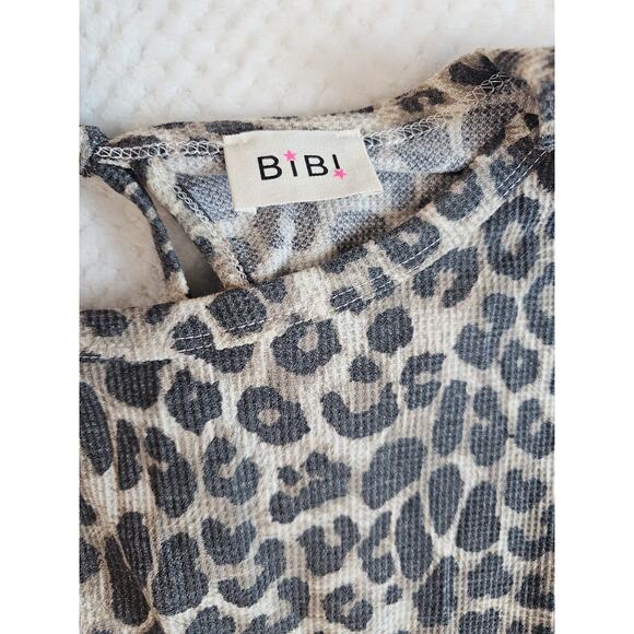Bibi Womens Animal Print Keyhole‎ Back Short Sleeve Romper Cream Black Large - Picture 3 of 7